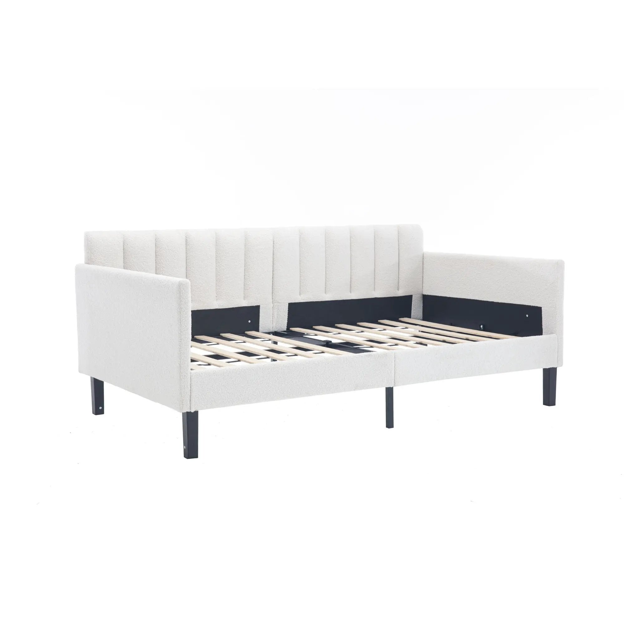 Elena - Boucle Upholstered Daybed, Ribbed Tufted Backrest by HouseOfZazla