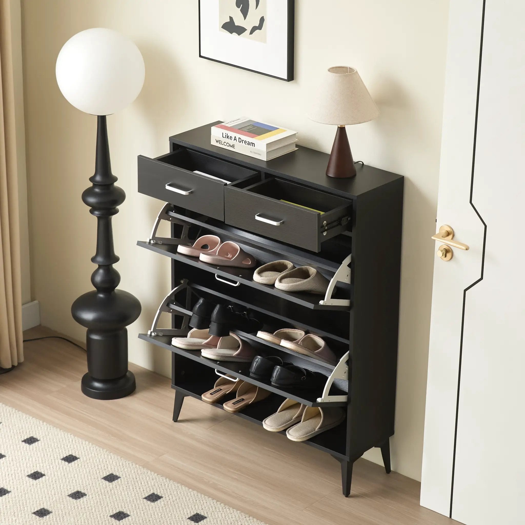 Large Size Shoe Cabinet - Freestanding Tipping Bucket Organizer by HouseOfZazla