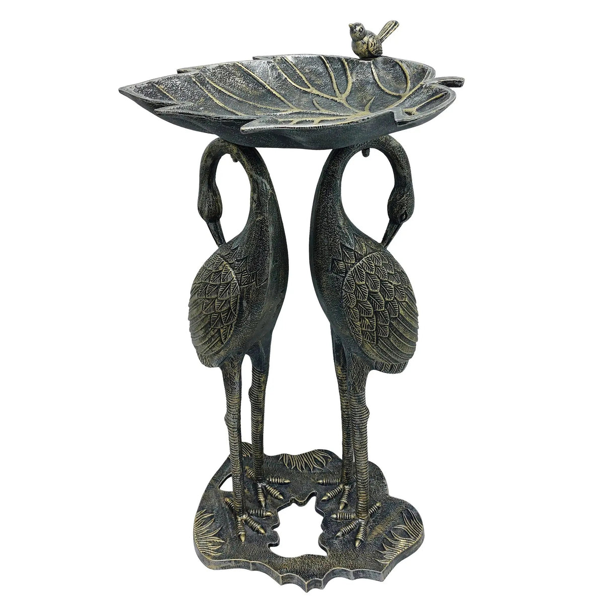 Cast Aluminum 30-in Twin Crane Bird Bath with Leaf Bowl by Sharicks