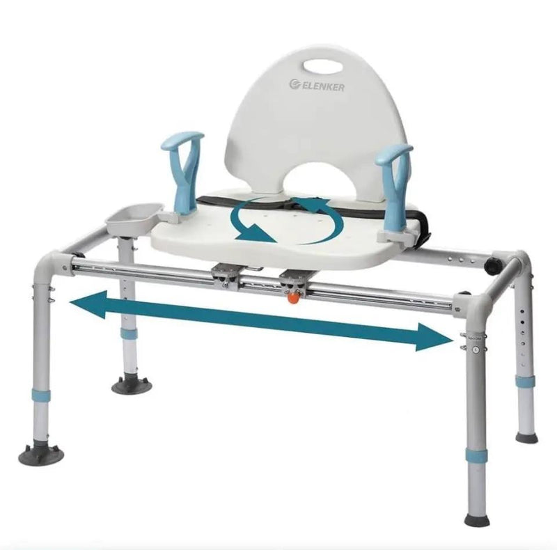 Open Box ELENKER Heavy Duty Sliding Shower Chair with Swivel Seat, Rotating Sliding Bathtub Transfer Bench and Bath Safety Seat with Non-Slip Suction by Selzalot