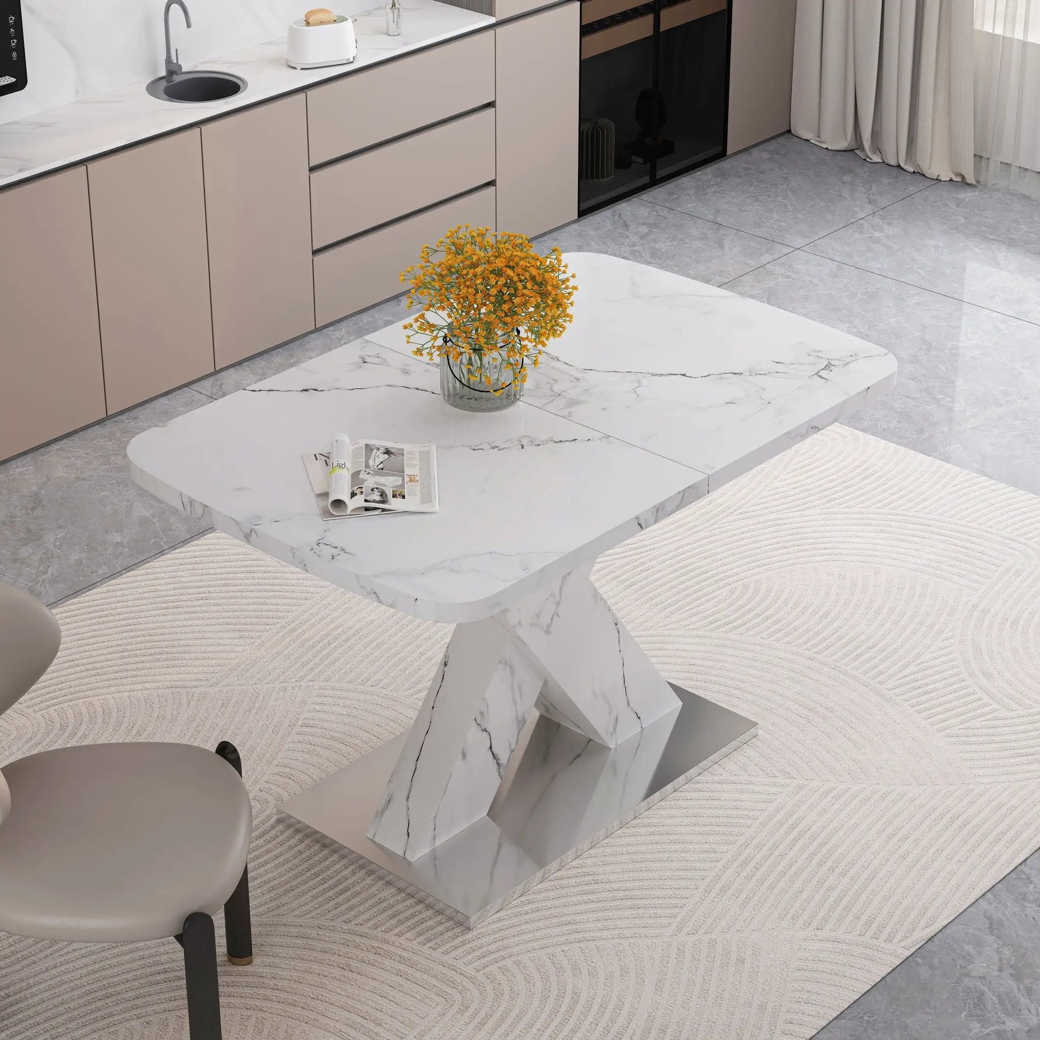 Modern Rectangle Dining Table With Stretchable TopAnd X Shape Legs by Unique Piece Furniture