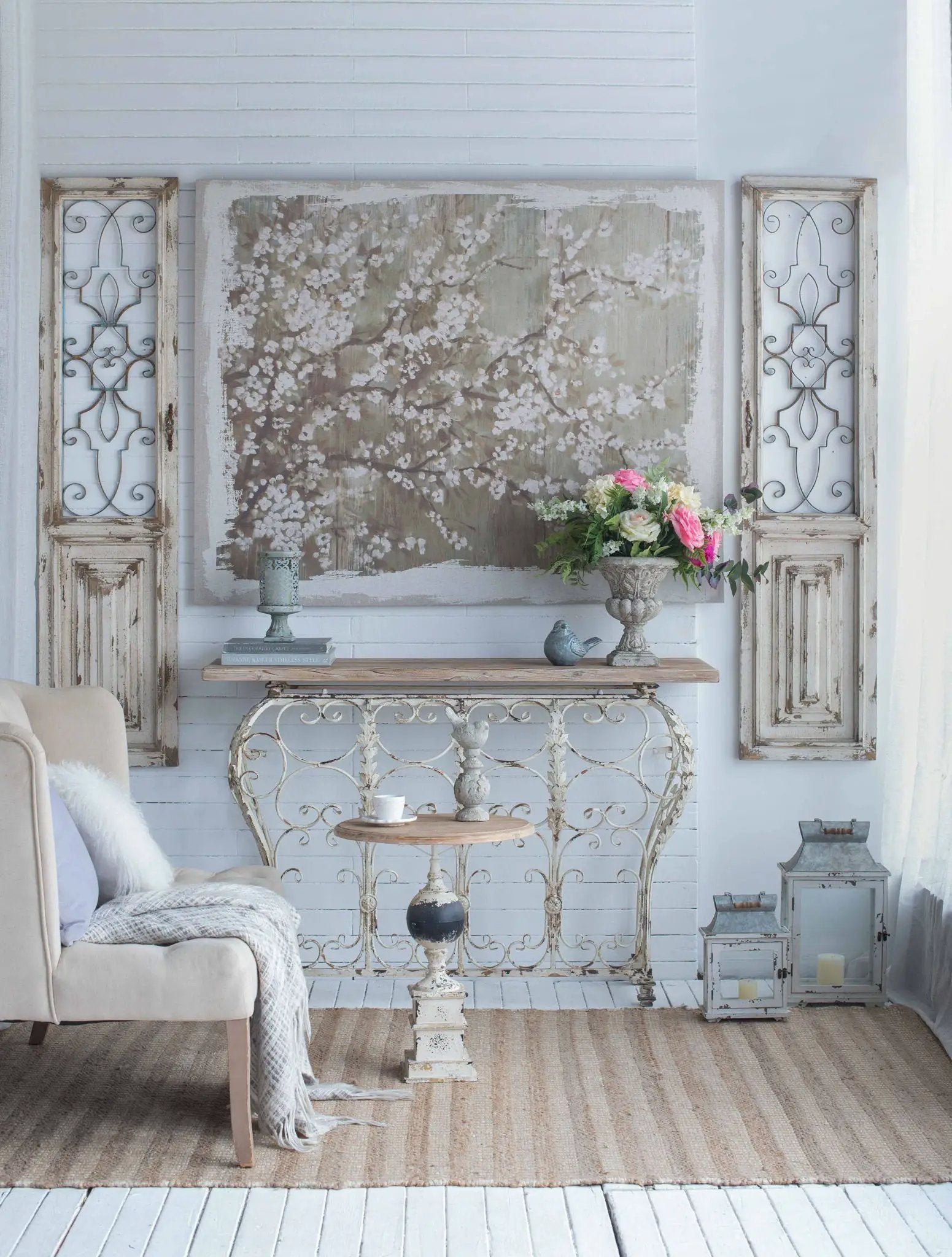 Large Cherry Blossom Canvas Art Print, Home Decor Accent Piece - Gray / White Matte by HouseOfZazla