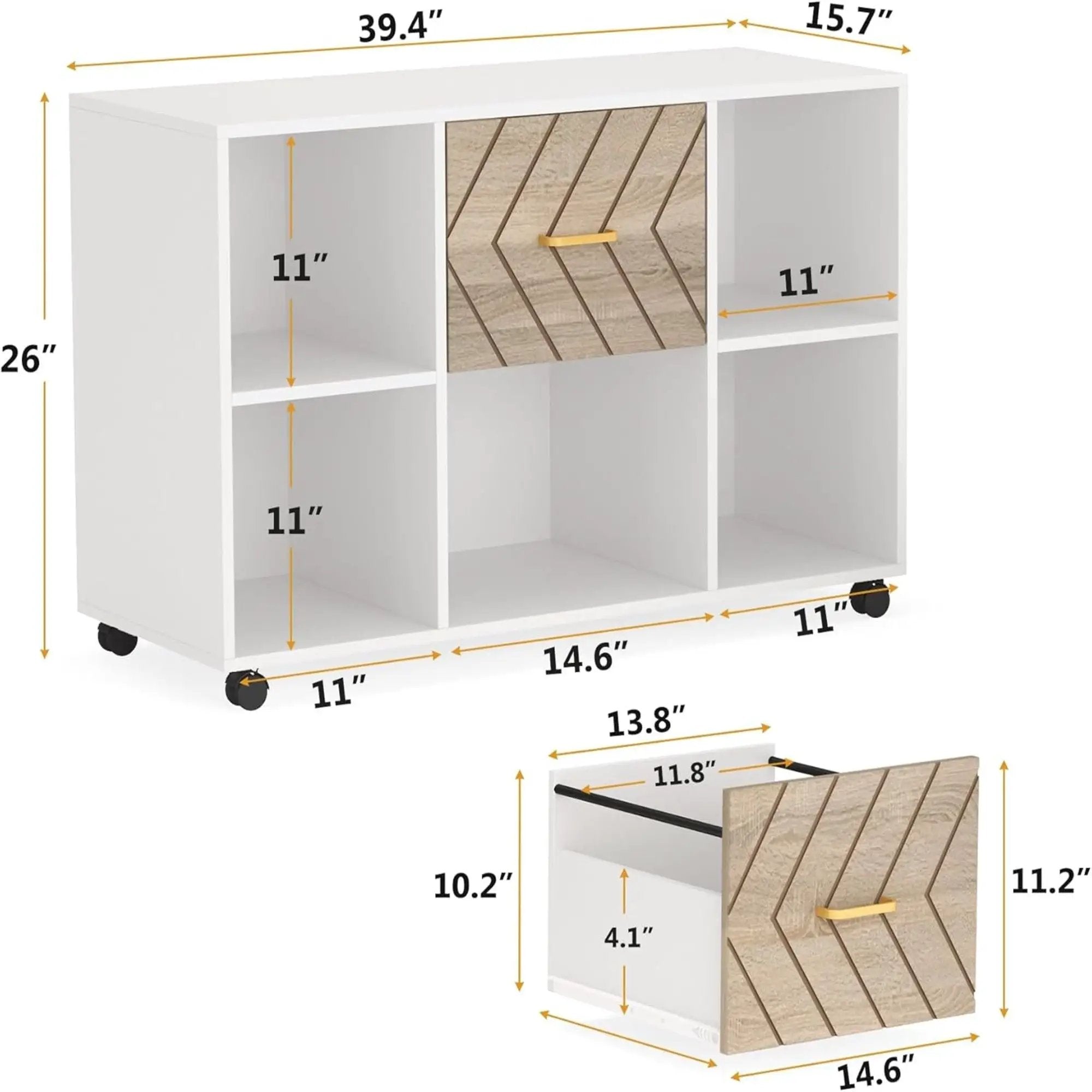 Large Mobile Lateral File Cabinet With 2 Drawers, Printer Stand & Storage Shelves, For Letter Size Files - White / Oak by HouseOfZazla