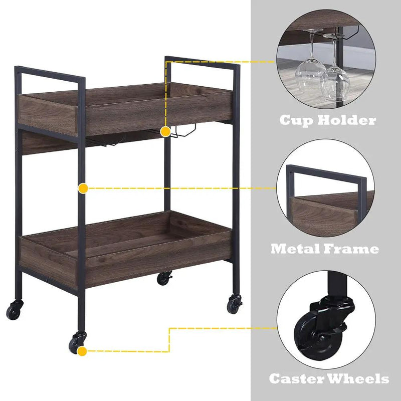 Jerrick - Serving Cart - Walnut & Black by Unique Piece Furniture