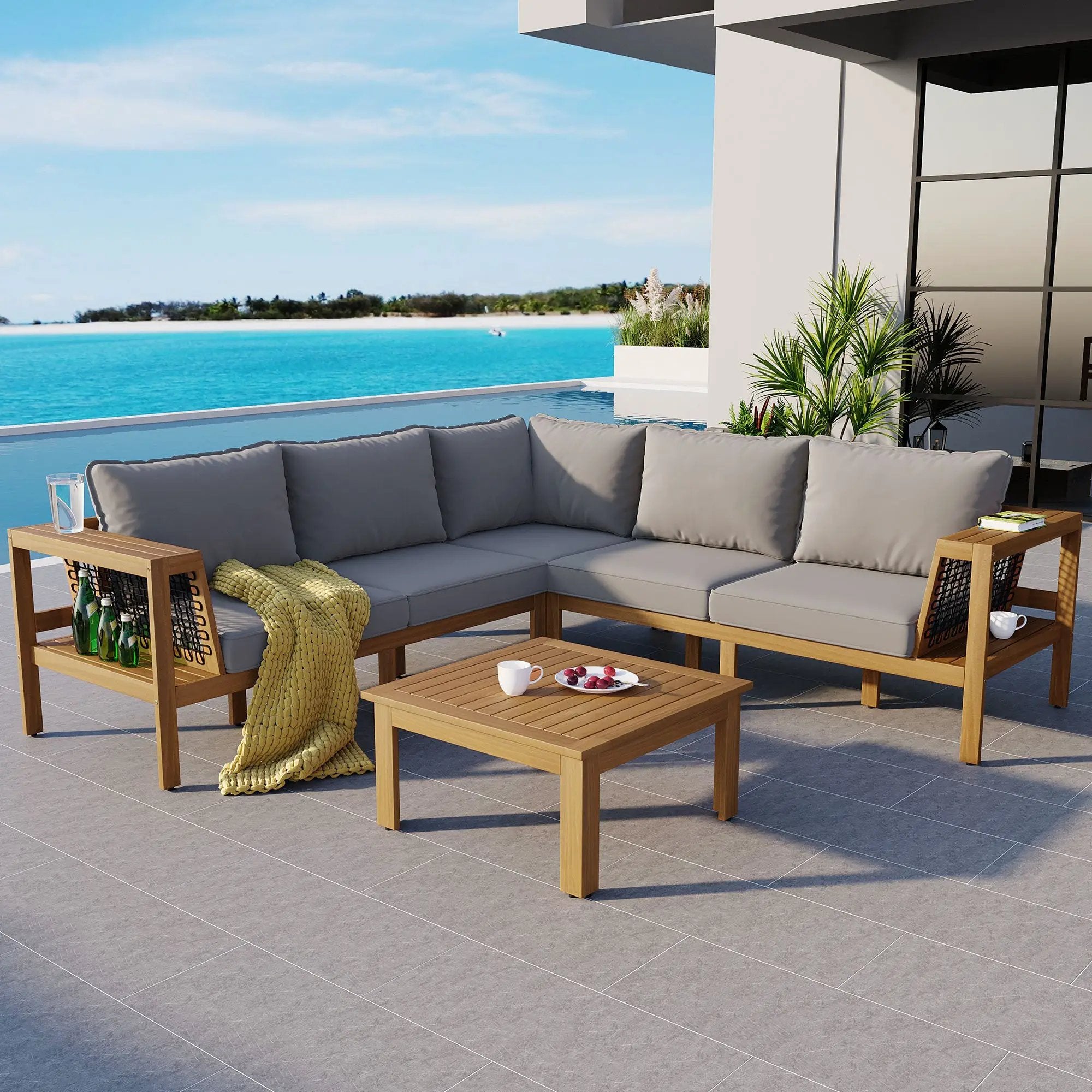 4 Pieces Outdoor Acacia Wood Sofa Set with Coffee Table by HouseOfZazla