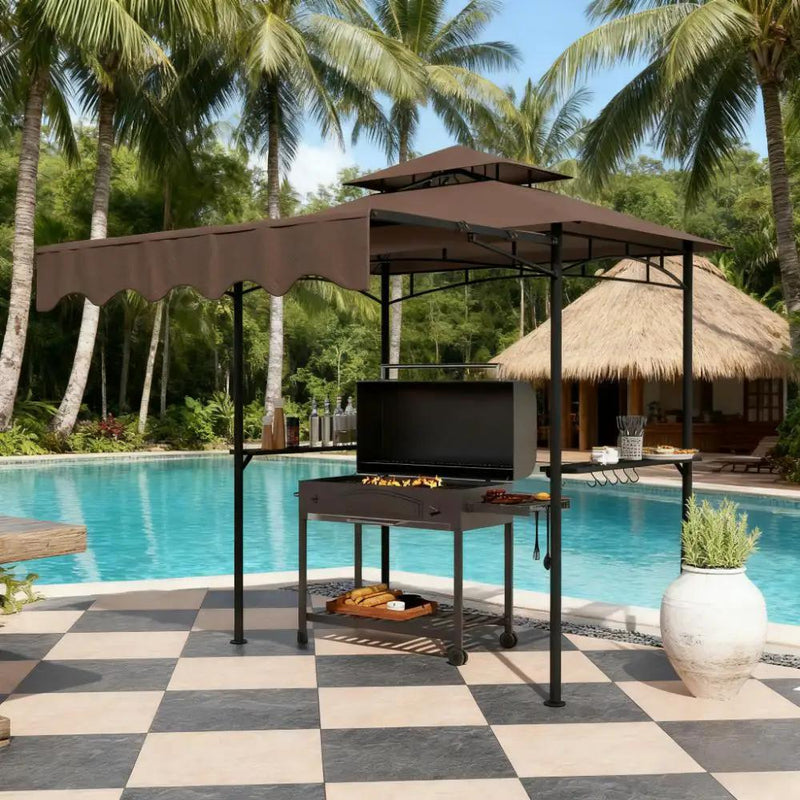 Outdoor Grill Gazebo 8' x 5' Gazebo Shelter with Side Awning by HouseOfZazla