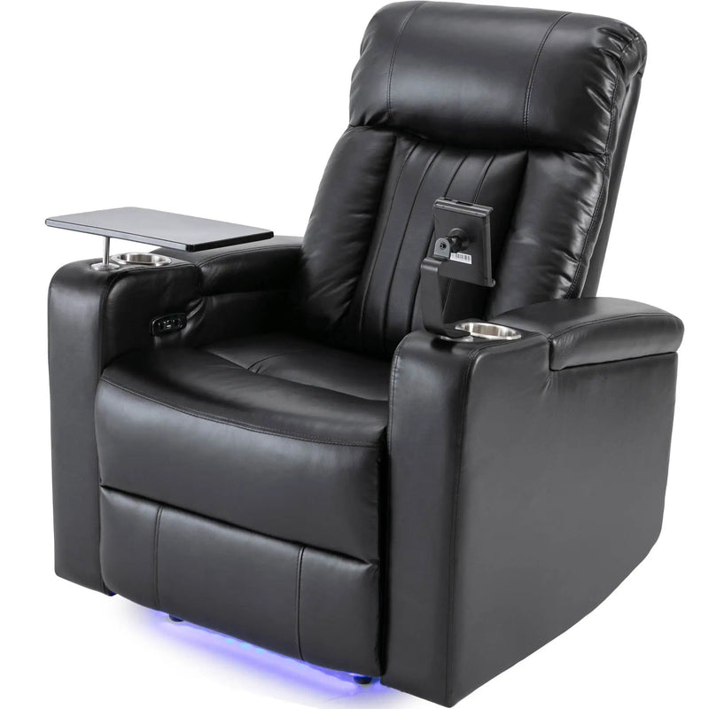 Premium Power Recliner & Storage Arms, Cupholders, Swivel Tray Table And Cell Phone Stand - Black by HouseOfZazla