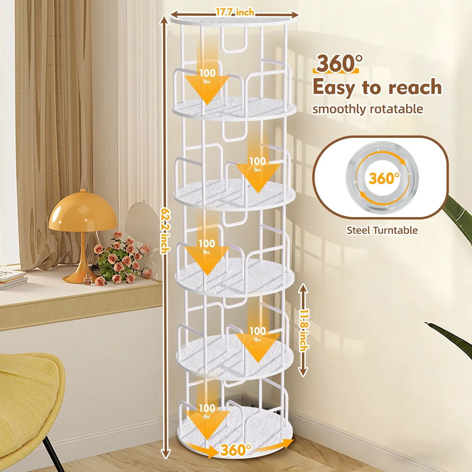 Rotating Bookshelf Tower 5 Tier Spinning 360 Degree Revolving Storage Shelf by Unique Piece Furniture