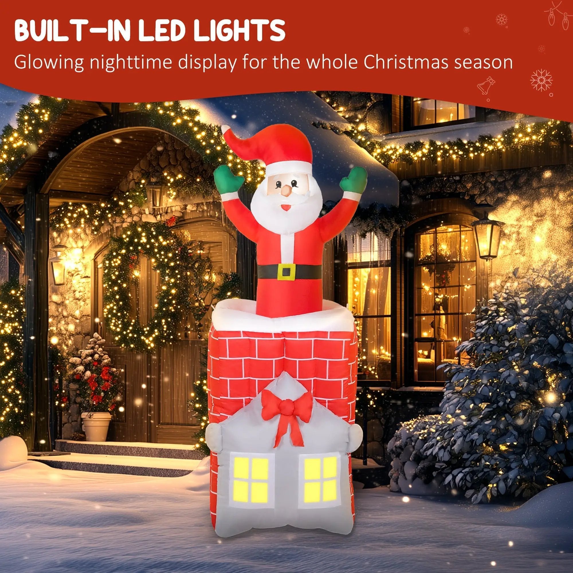7FT Christmas Inflatable Santa in Chimney with LED Lights by HouseOfZazla