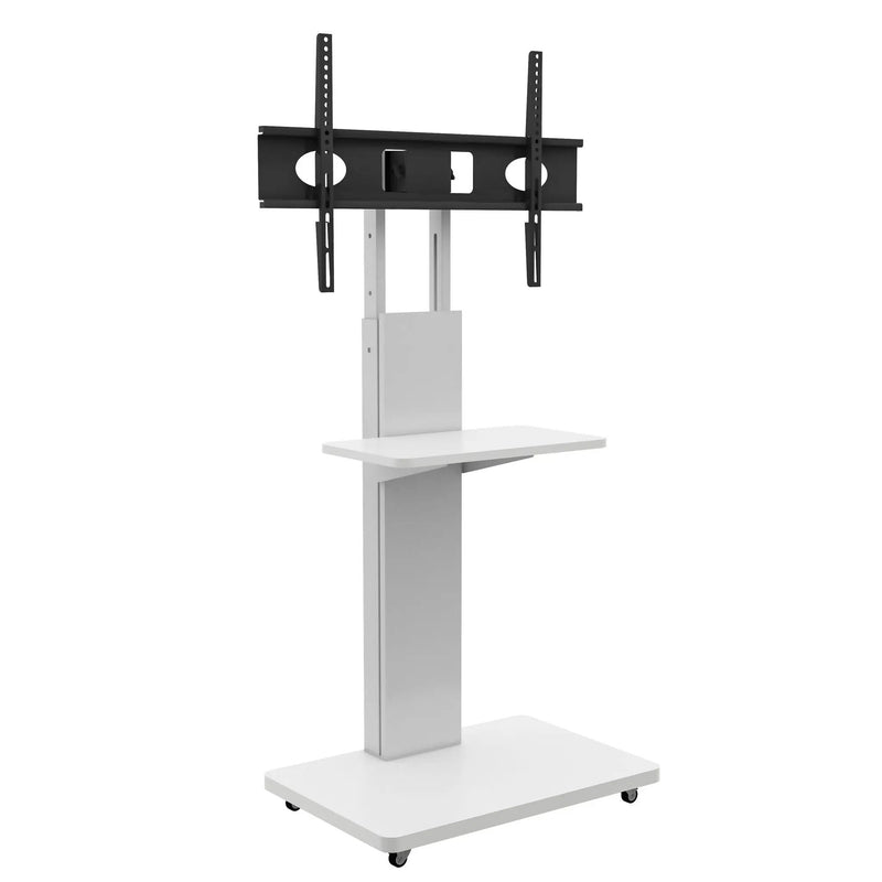 Mobile TV Stand With Shelf Floor Mount Cart For TVs With Lockable Wheels Ideal For Living Room Bedroom Or Office - White by HouseOfZazla