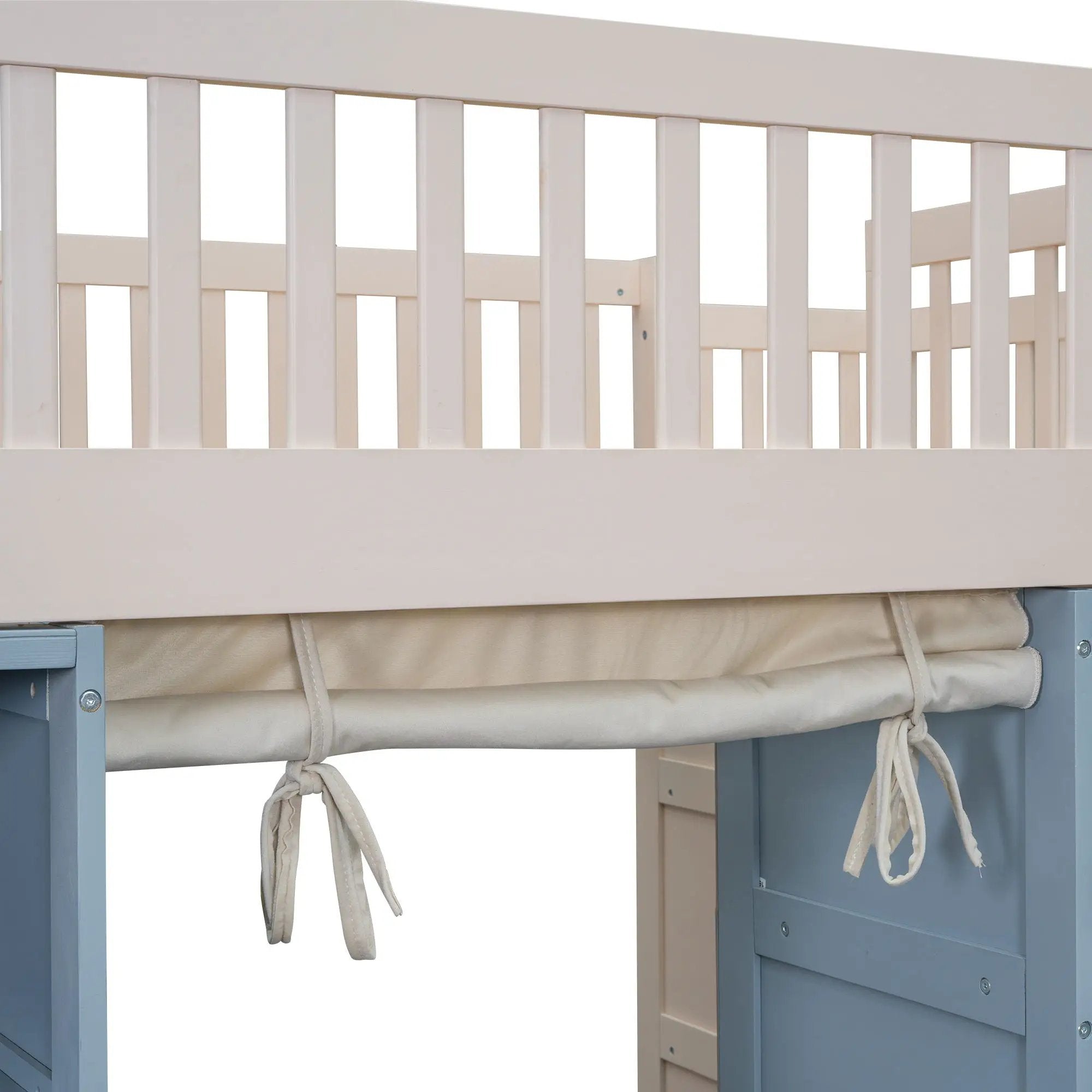 Full Size Loft Bed With 2 Four Layer Storage Cabinets And Curtain With Built In Staircase And Privacy Curtain - White by HouseOfZazla