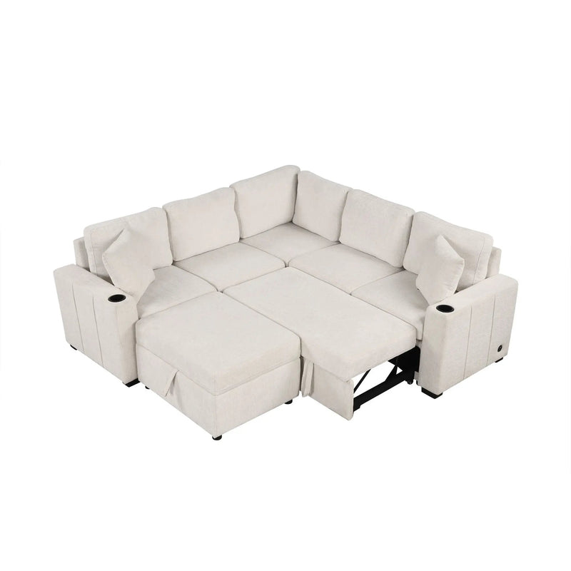 Sectional Sofa Convertible Pull-Out Sofa Bed With A Movable Storage Ottoman For Living Room by HouseOfZazla