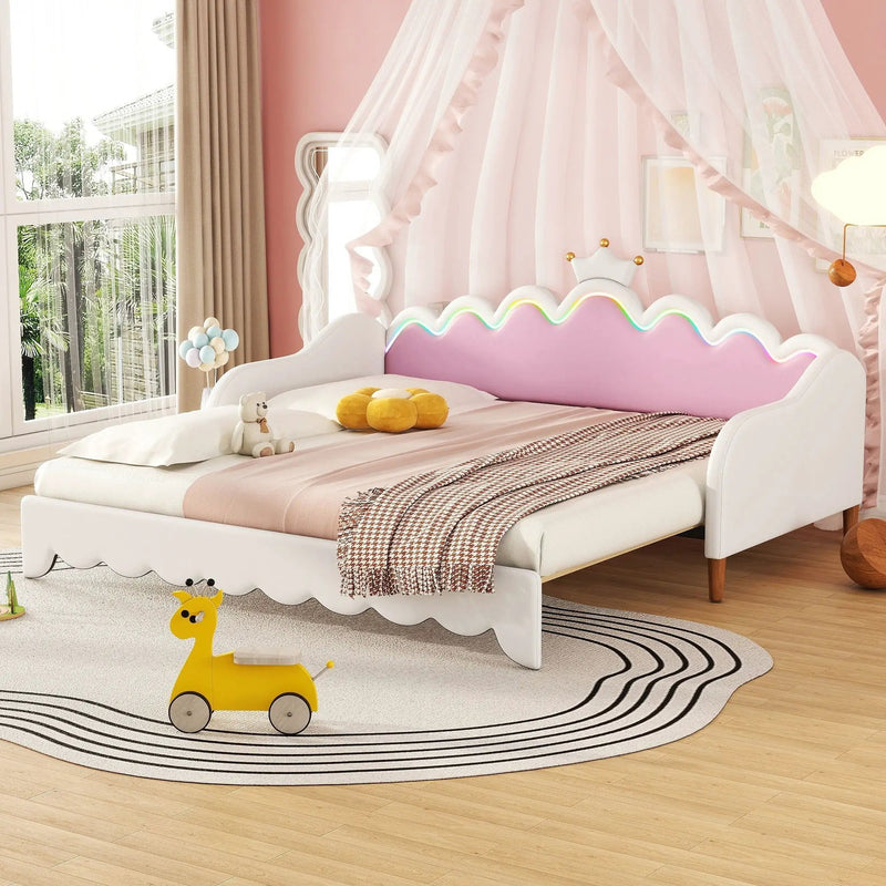 Extending Daybed With LED Lights, Modern Upholstered Princess Daybed With Crown Headboard by Unique Piece Furniture