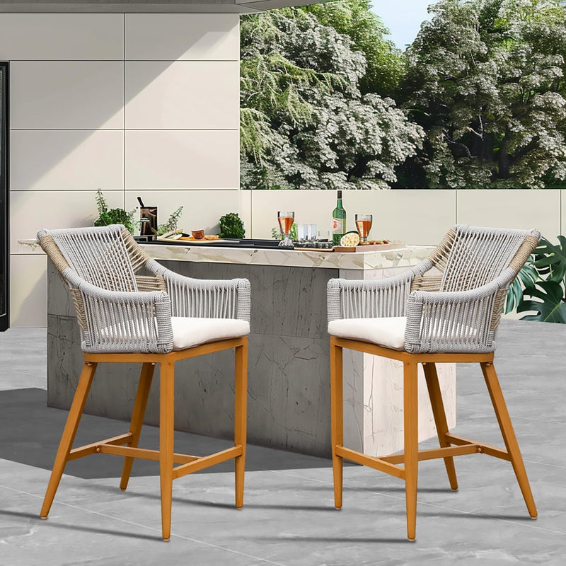 Outdoor Bar Stools Set of 2 with Arm and Backrest by HouseOfZazla