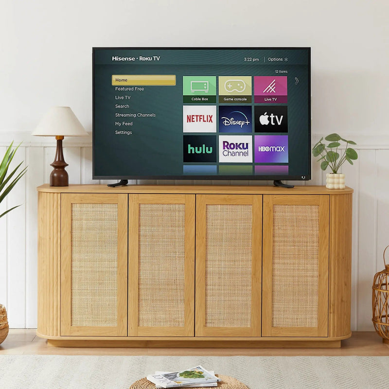 Contemporary Wave Shaped TV Stand With Rattan Doors by Unique Piece Furniture