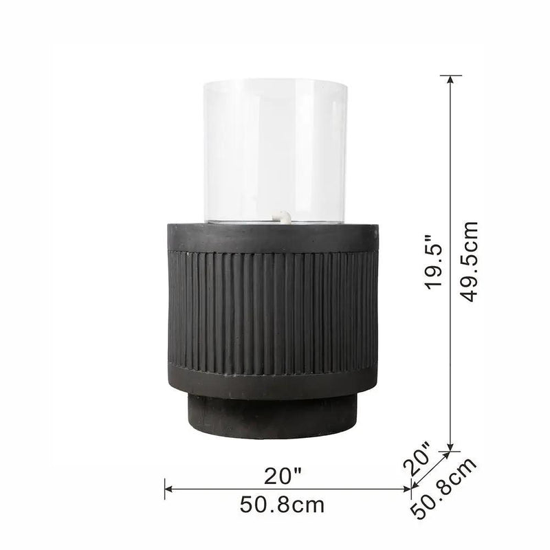 Heavy Cement Round Ribbed Outdoor Water Fountain With Light - Black White by Unique Piece Furniture