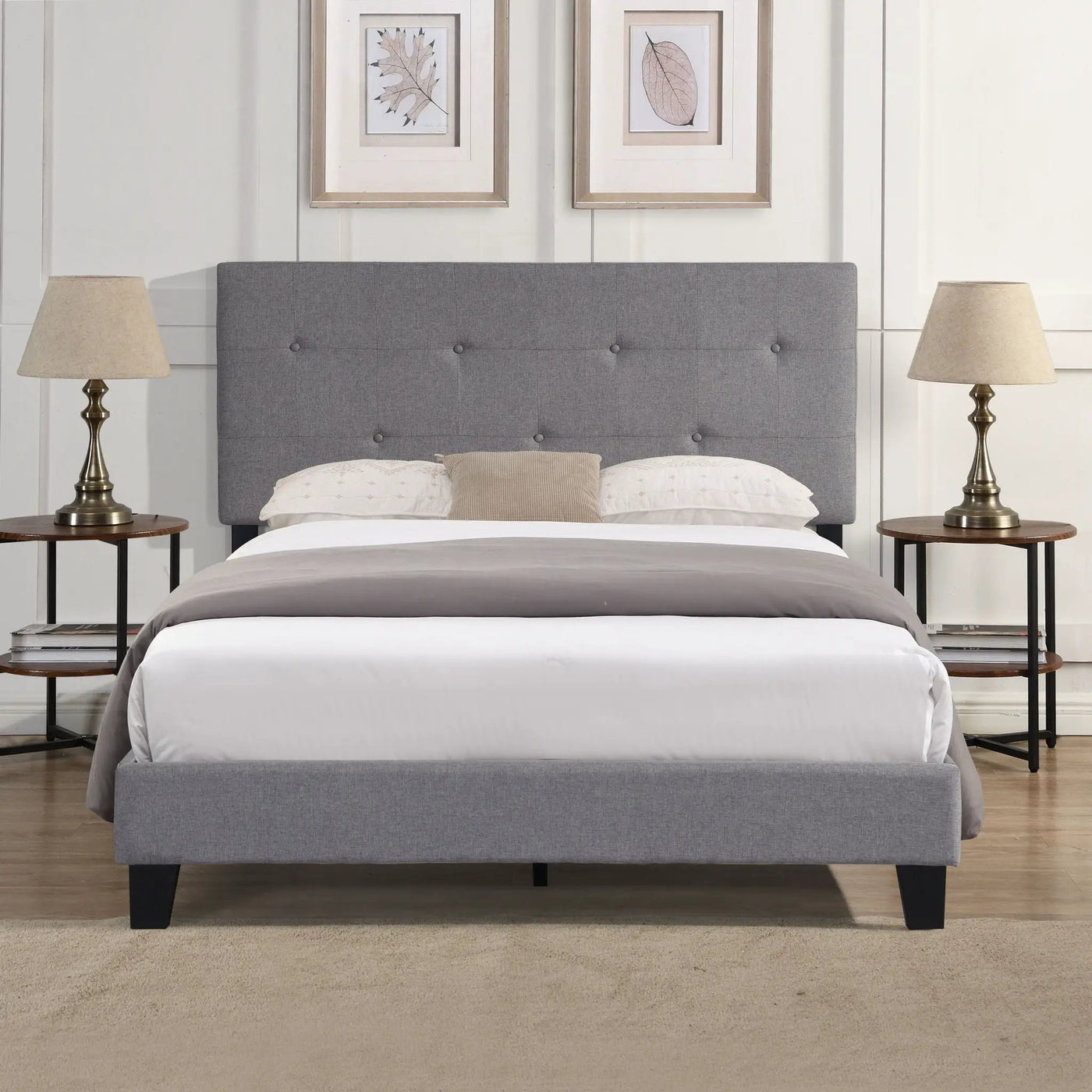 Modern Upholstered Platform Bed Frame With Button Tufted Headboard And Wood Slat Support by Unique Piece Furniture