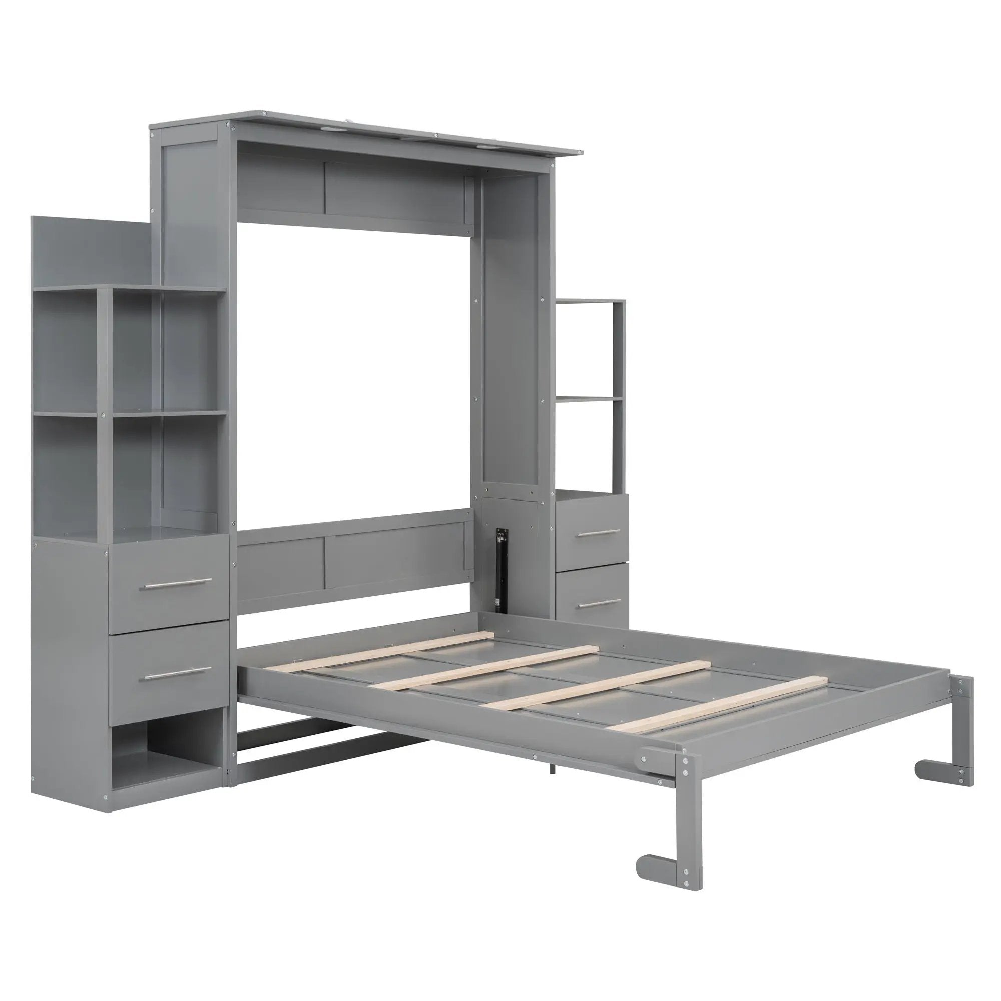 Murphy Wall Bed With LED Lights, Shelves And Drawers