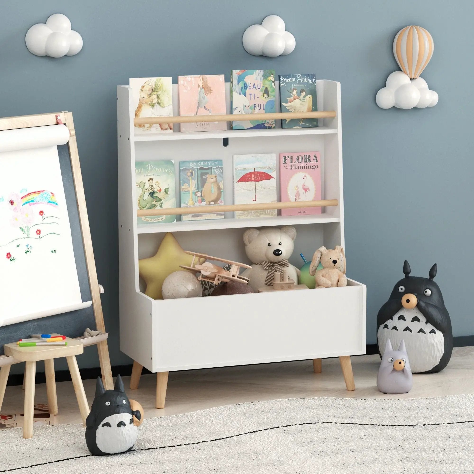 Bookshelf , Book Organizer With Toy Storage - White by Unique Piece Furniture