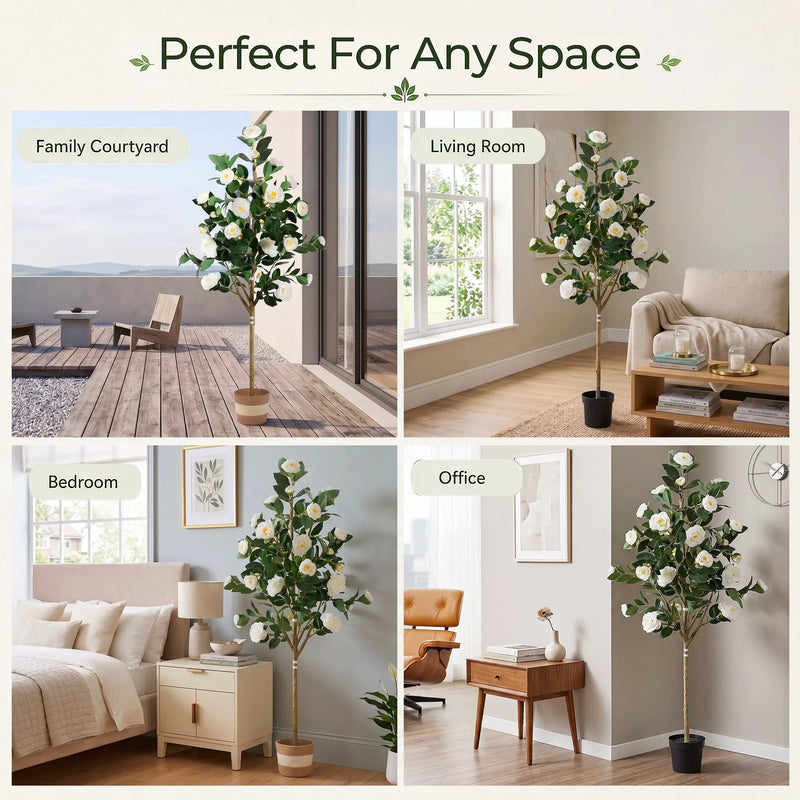 Artificial Camellia Tree 5-FT Faux Plants Indoor by HouseOfZazla