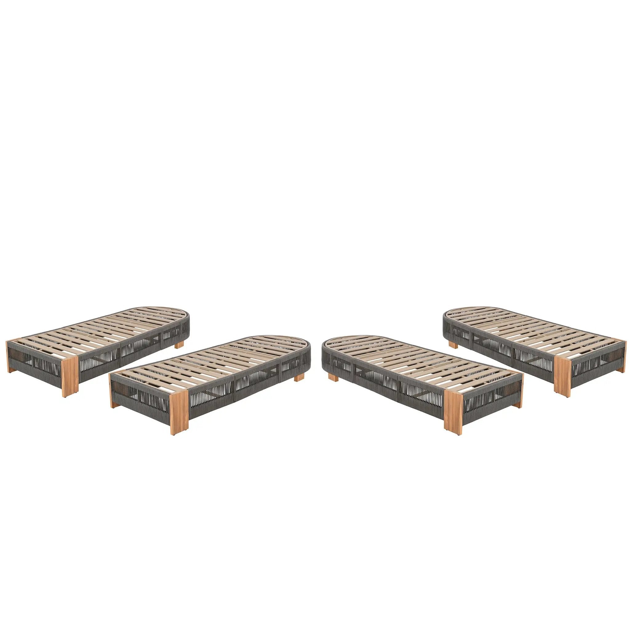 Outdoor Acacia Wood Patio Adjustable Lounge Chair - Grey Rope by HouseOfZazla