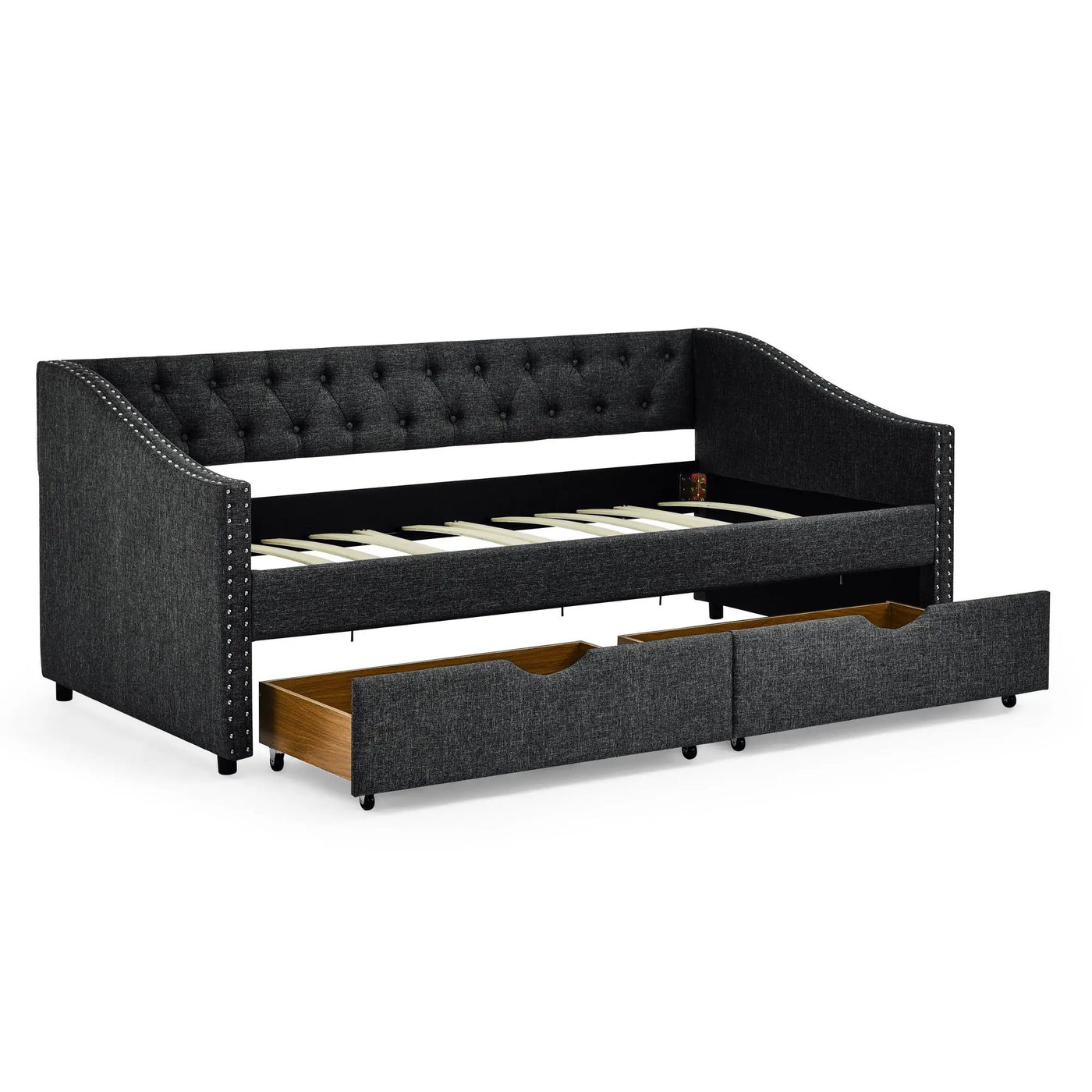 Upholstered Tufted Daybed With 2 Drawers, Waved Arms by Unique Piece Furniture