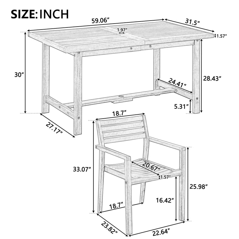 U_STYLE 5-Piece Outdoor Acacia Wood Dining Set by HouseOfZazla