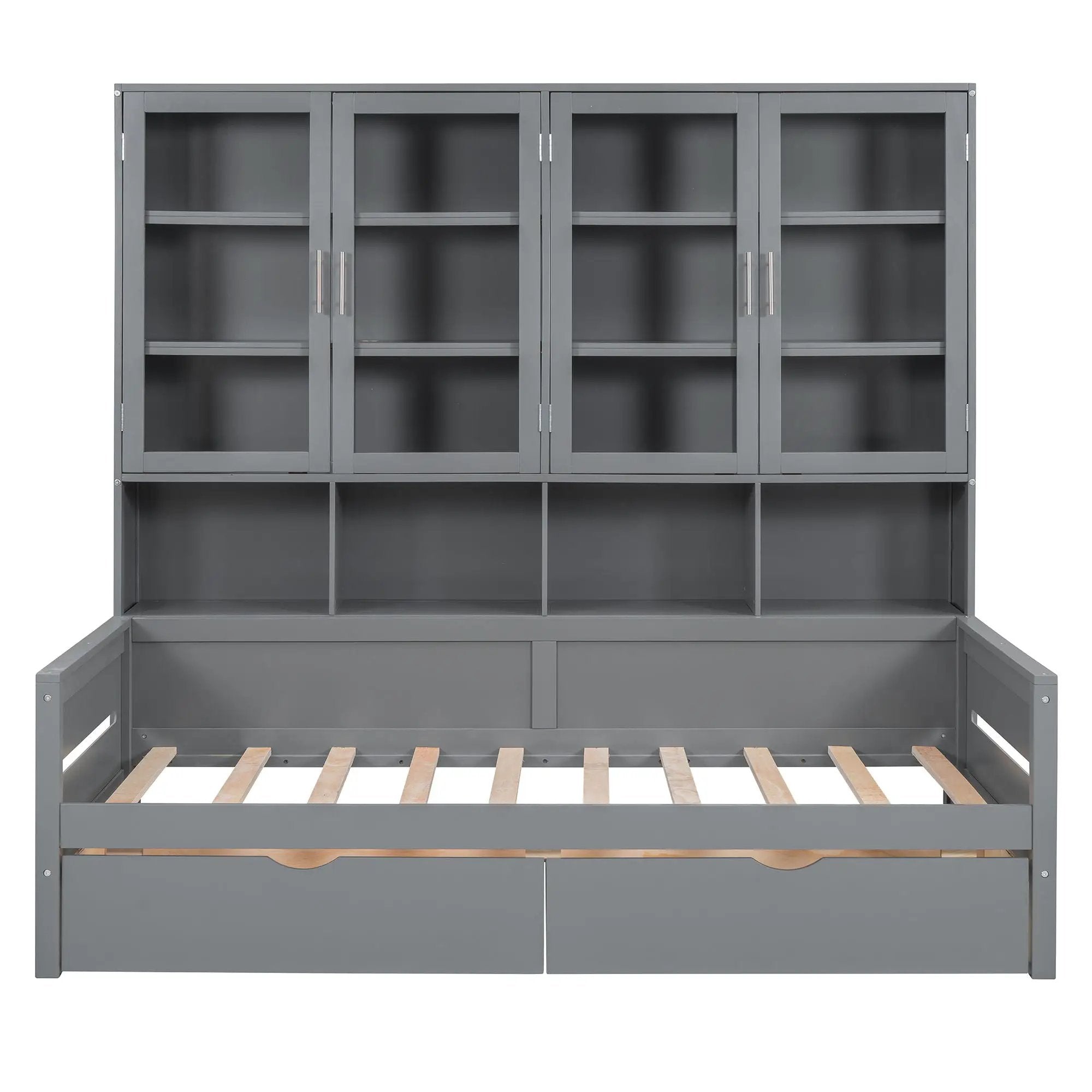 Daybed With Glass Door Storage Cabinets, Built In LED Lighting And Shelves by Unique Piece Furniture