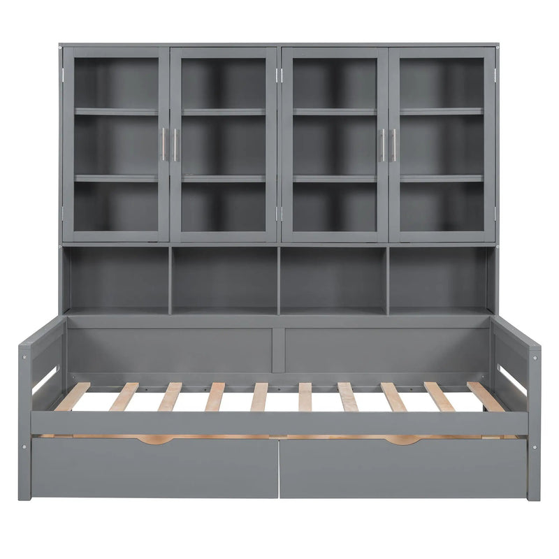 Daybed With Glass Door Storage Cabinets, Built In LED Lighting And Shelves by Unique Piece Furniture