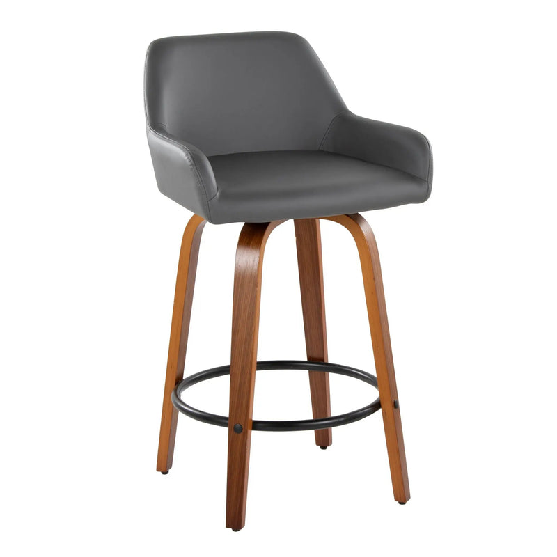 Daniella - Contemporary Fixed Height Counter Stool With Swivel With Round Footrest (Set of 2) by HouseOfZazla