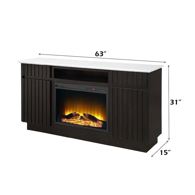Jaramillo - Server With Fireplace - Engineered Marble & Rustic Espresso by Unique Piece Furniture