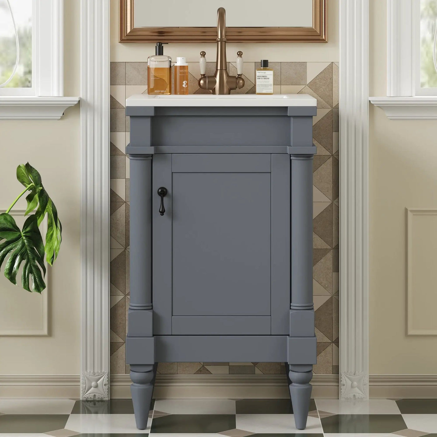 Bathroom Vanity With Sink, Storage Cabinet With Door, Drop In Sink, Compact Freestanding Design by Unique Piece Furniture