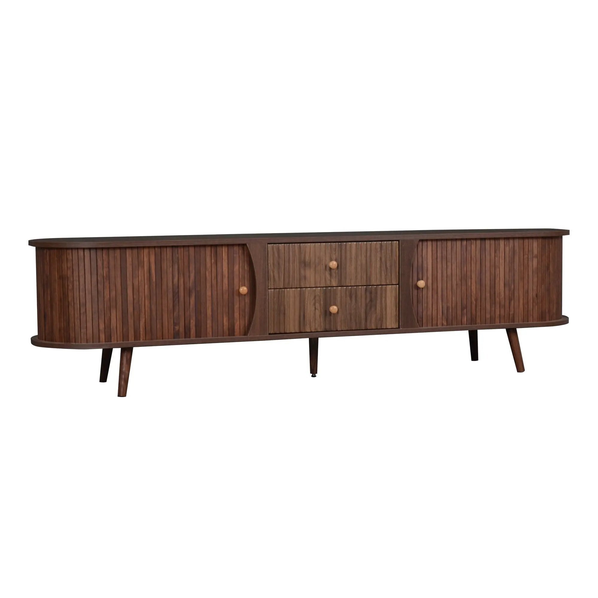 70" TV Stand With Tambour Doors And Fluted Drawers - Dark Brown by HouseOfZazla
