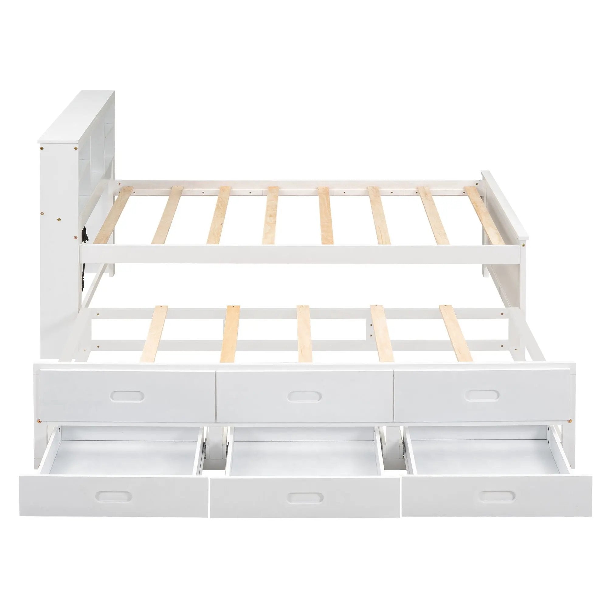Platform Bed With Storage Headboard, USB, Trundle And 3 Drawers