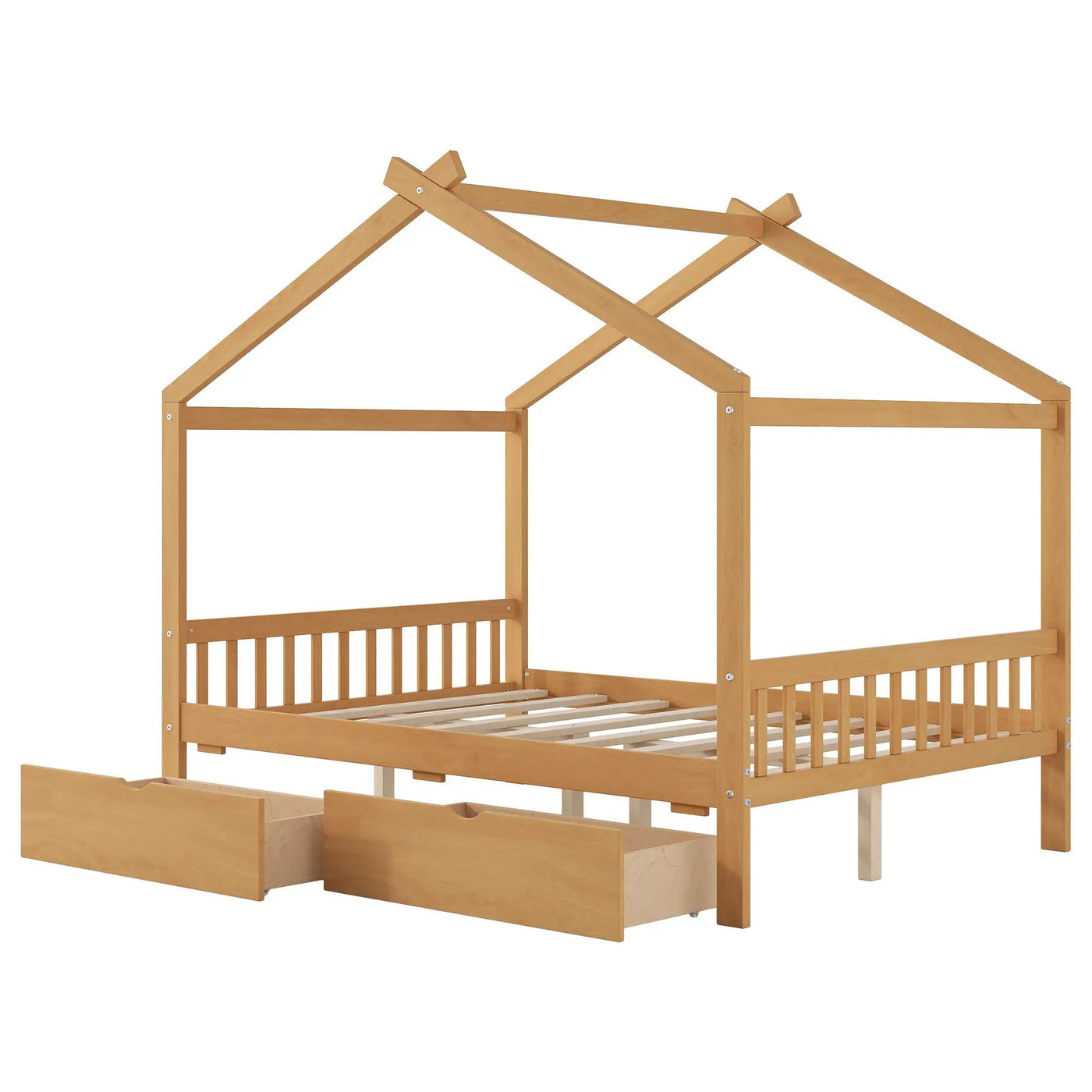 House Style Platform Bed With Headboard, Footboard, 2 Drawers, And Roof Design by HouseOfZazla