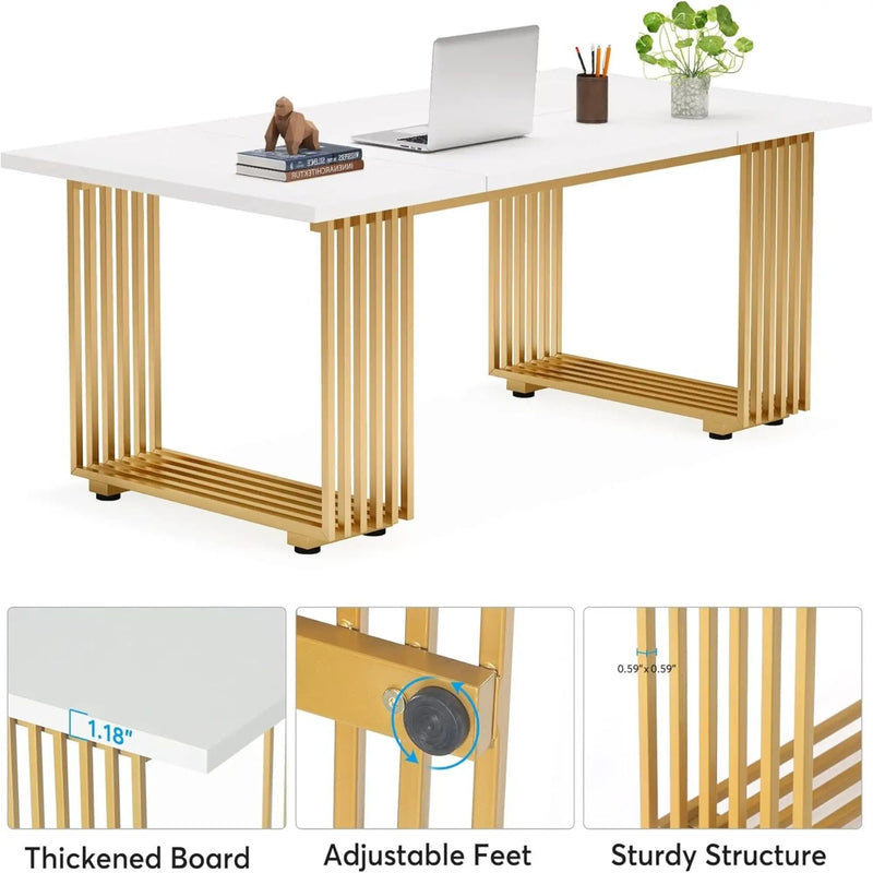Office Executive Desk For Home Office - White / Gold by HouseOfZazla