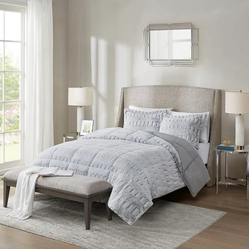 King/Cal King Back Print Long Fur Comforter Mini Set by HouseOfZazla