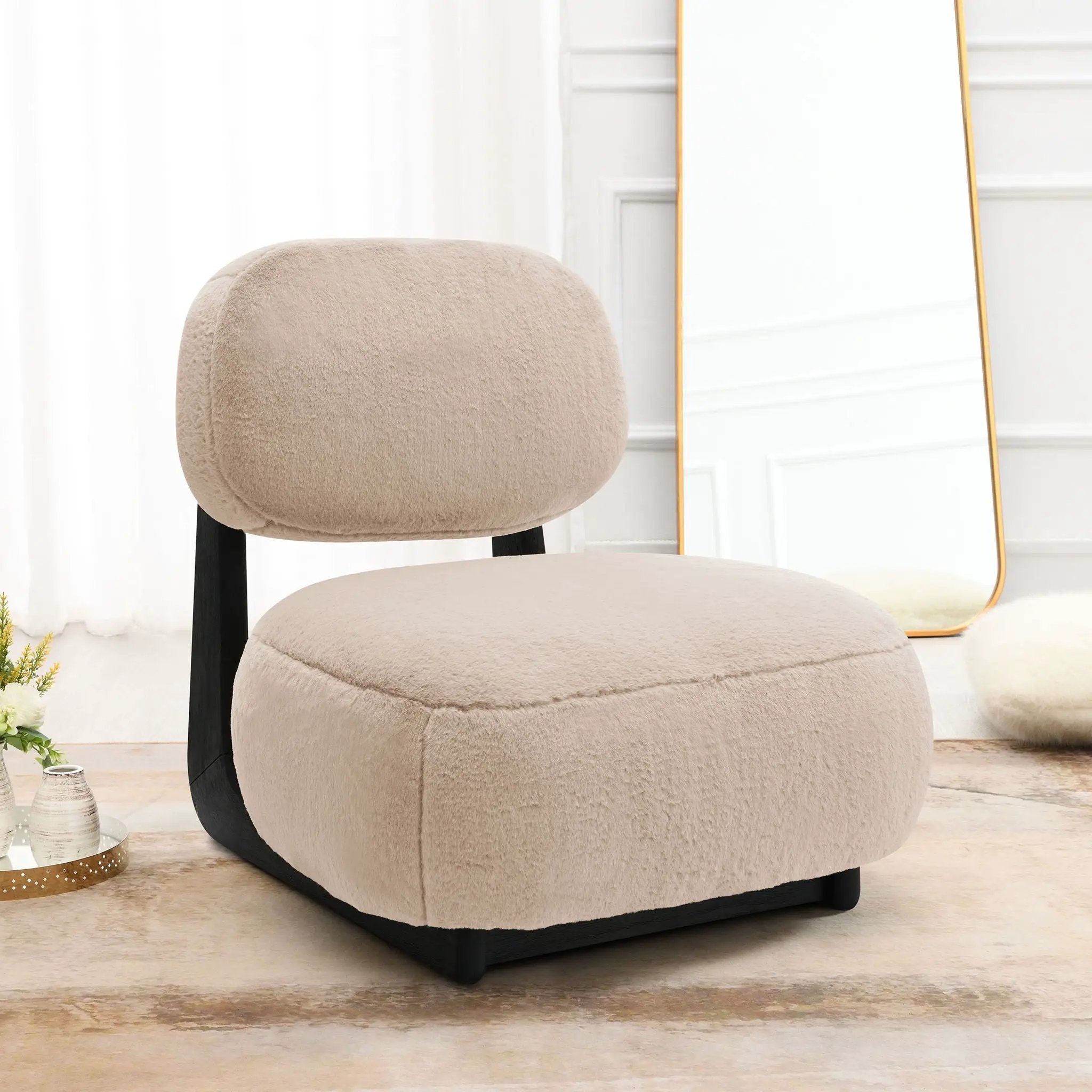 Phia - Upholstered Armless Chair With Oval Back - Camel by HouseOfZazla