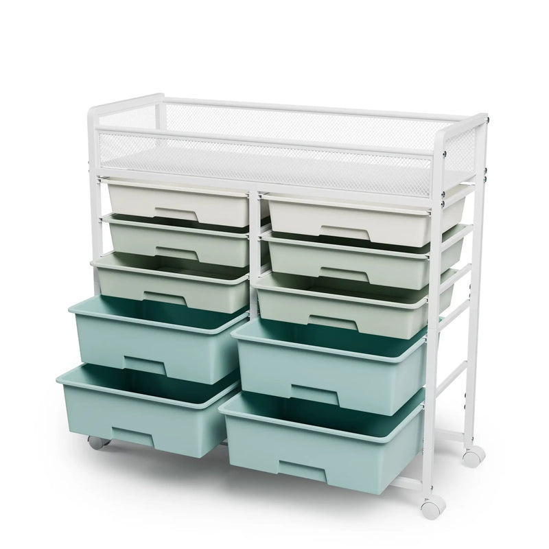 White Large Capacity 2-Row 10-Drawer Rolling Storage Cart by HouseOfZazla