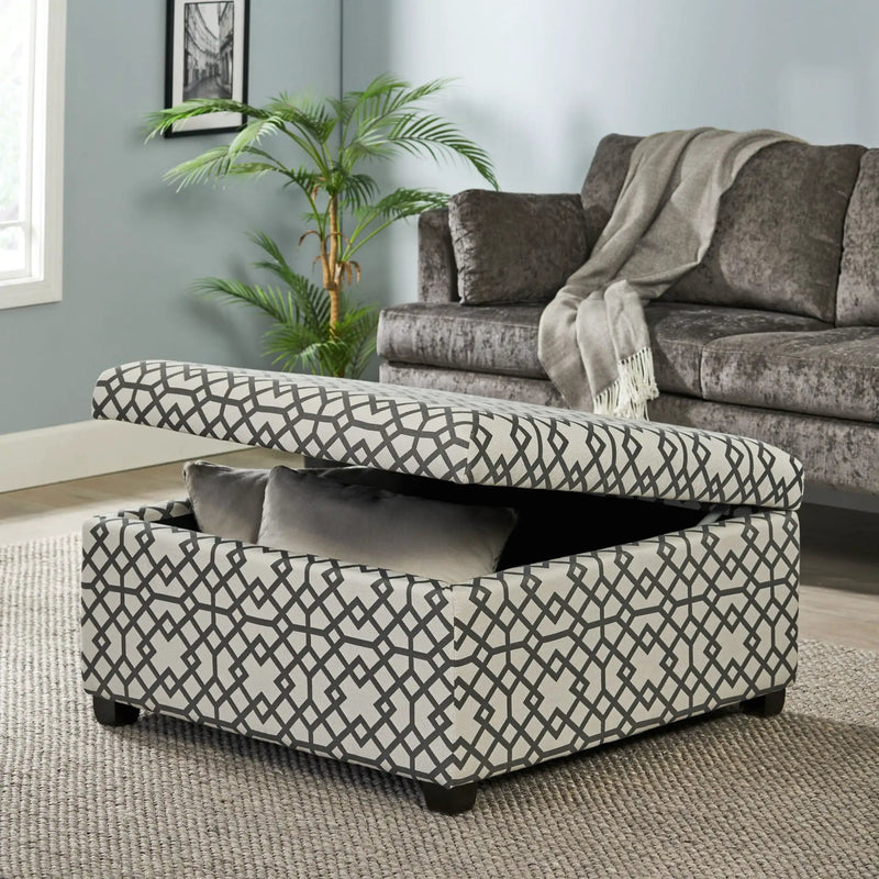Richmond Storage Ottoman with Unique Pattern and Ample Storage - Gray by HouseOfZazla