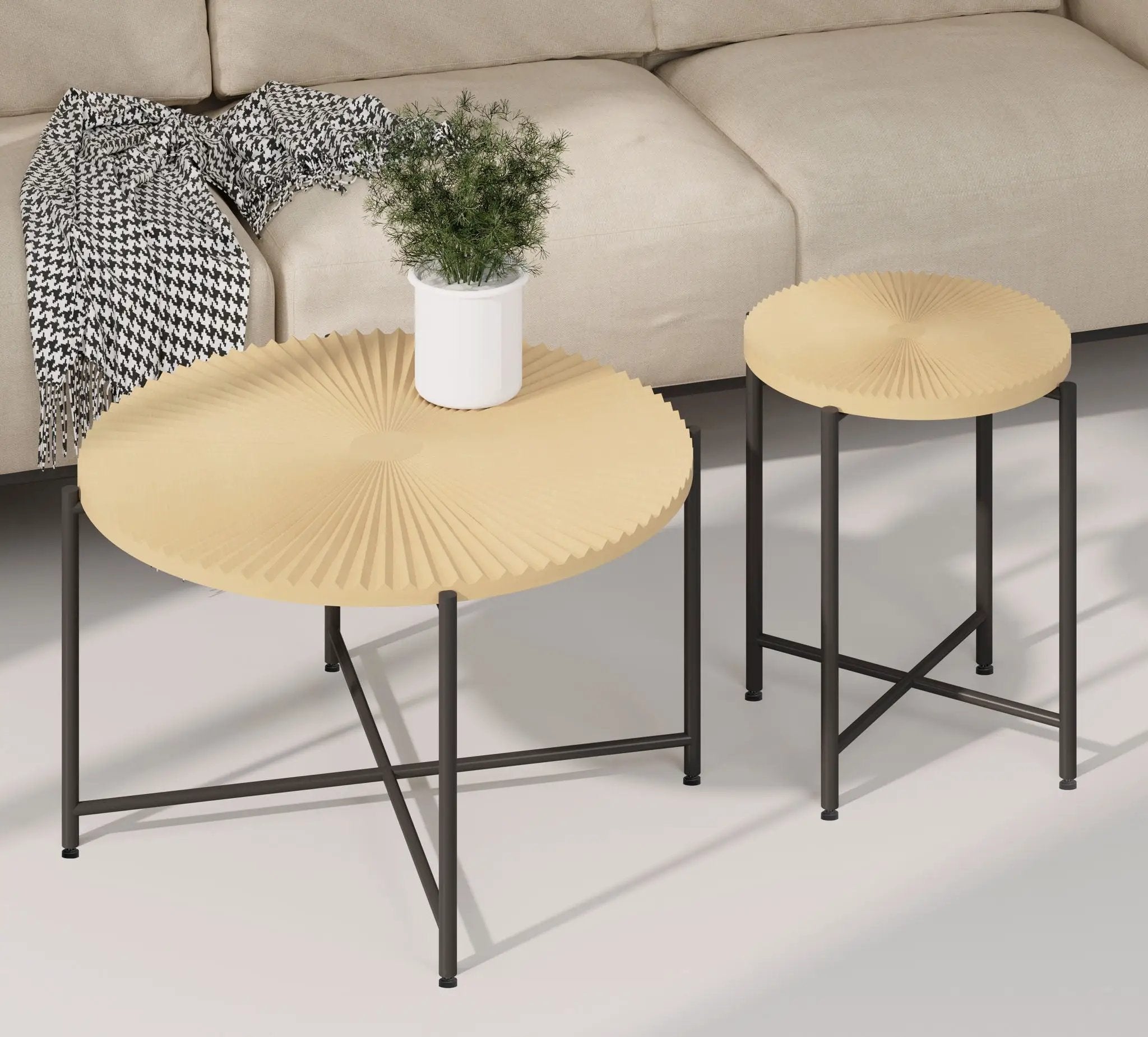 Radial - Pattern Coffee And End Table Set Waterproof Cover, Distressed Cylindrical Design (Set of 2) by HouseOfZazla