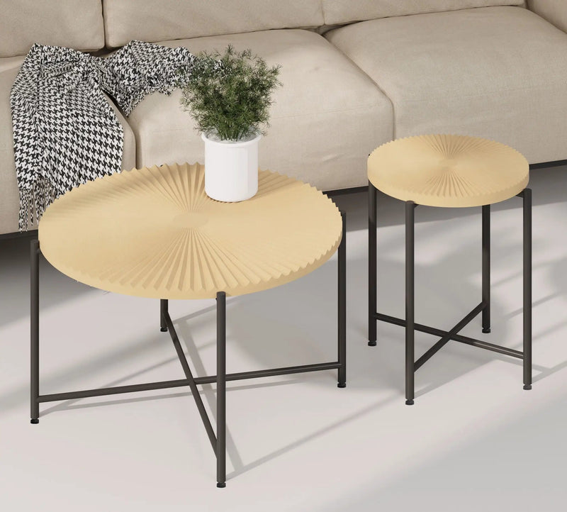 Radial - Pattern Coffee And End Table Set Waterproof Cover, Distressed Cylindrical Design (Set of 2) by HouseOfZazla