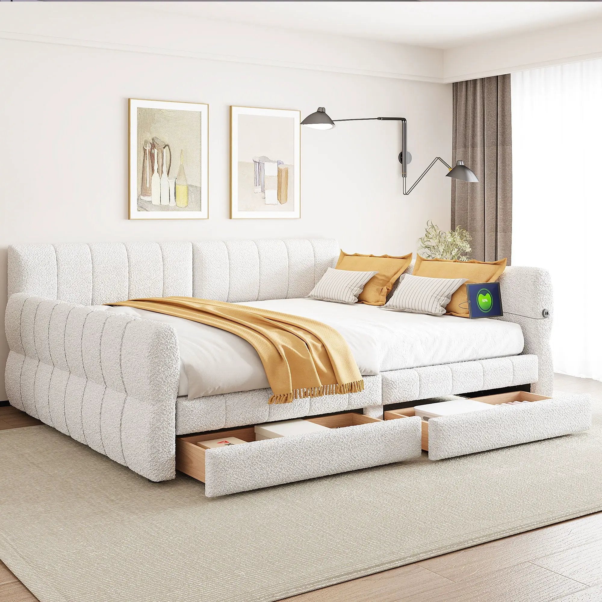 Upholstered Platform Bed With USB Charging And 2 Storage Drawers by HouseOfZazla