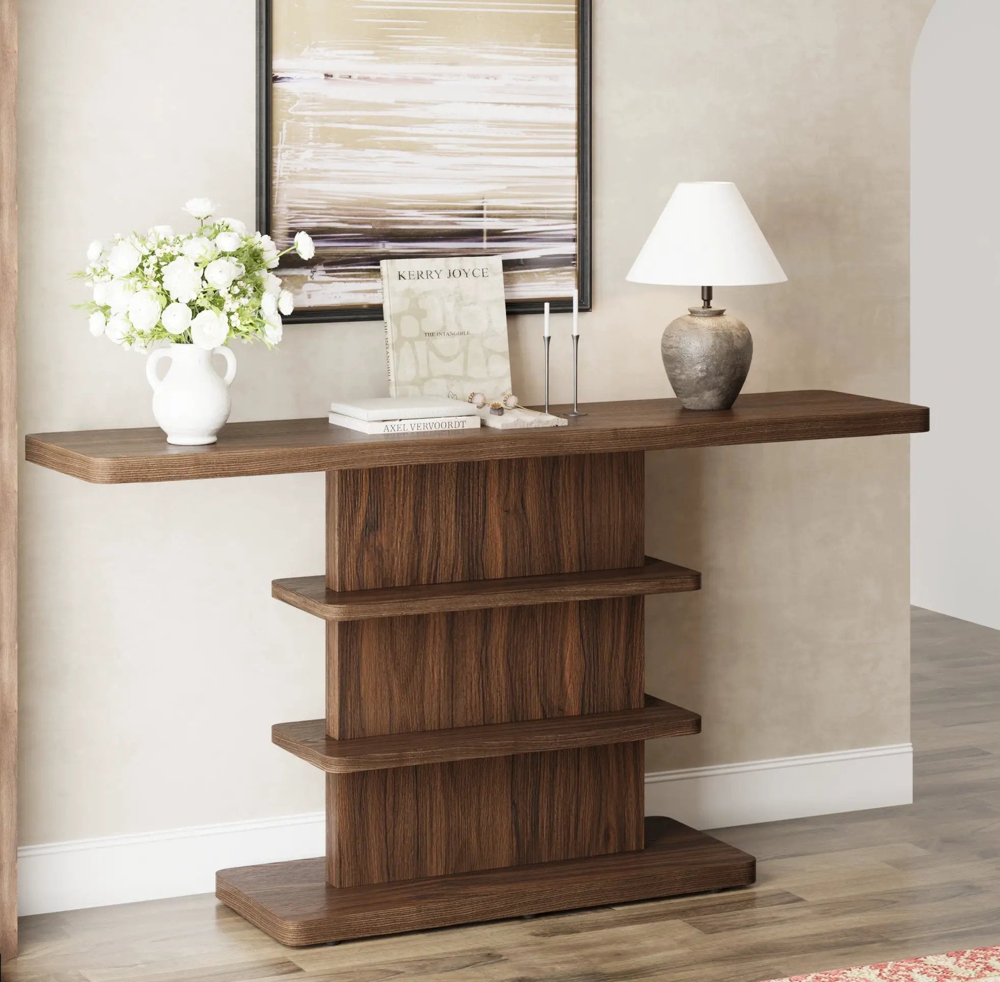 63" Vintage Narrow Console Table with 2 Tier Open Storage Shelves by HouseOfZazla