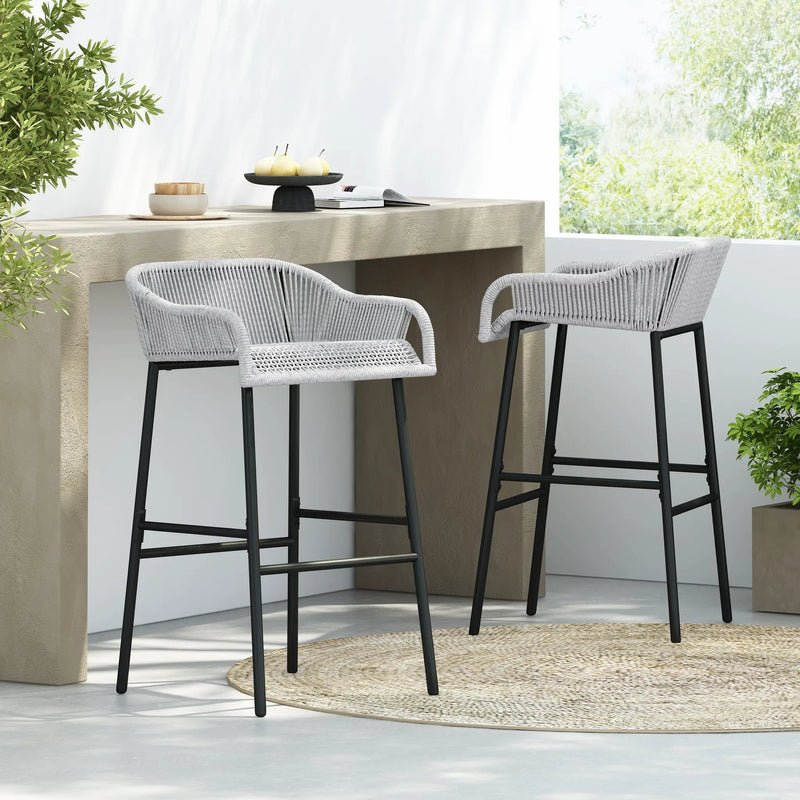 La Push Outdoor Patio Light Gray Rope Bar Stool, Set of 2 by HouseOfZazla