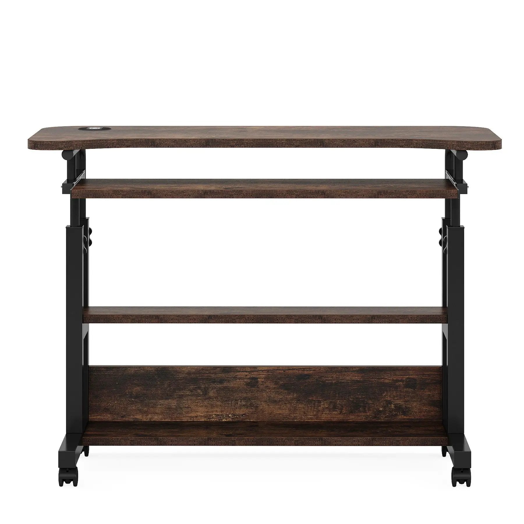 Portable Adjustable Desk With Power Outlets, USB Charging Ports, And Sliding Keyboard Tray - Brown / Black by HouseOfZazla