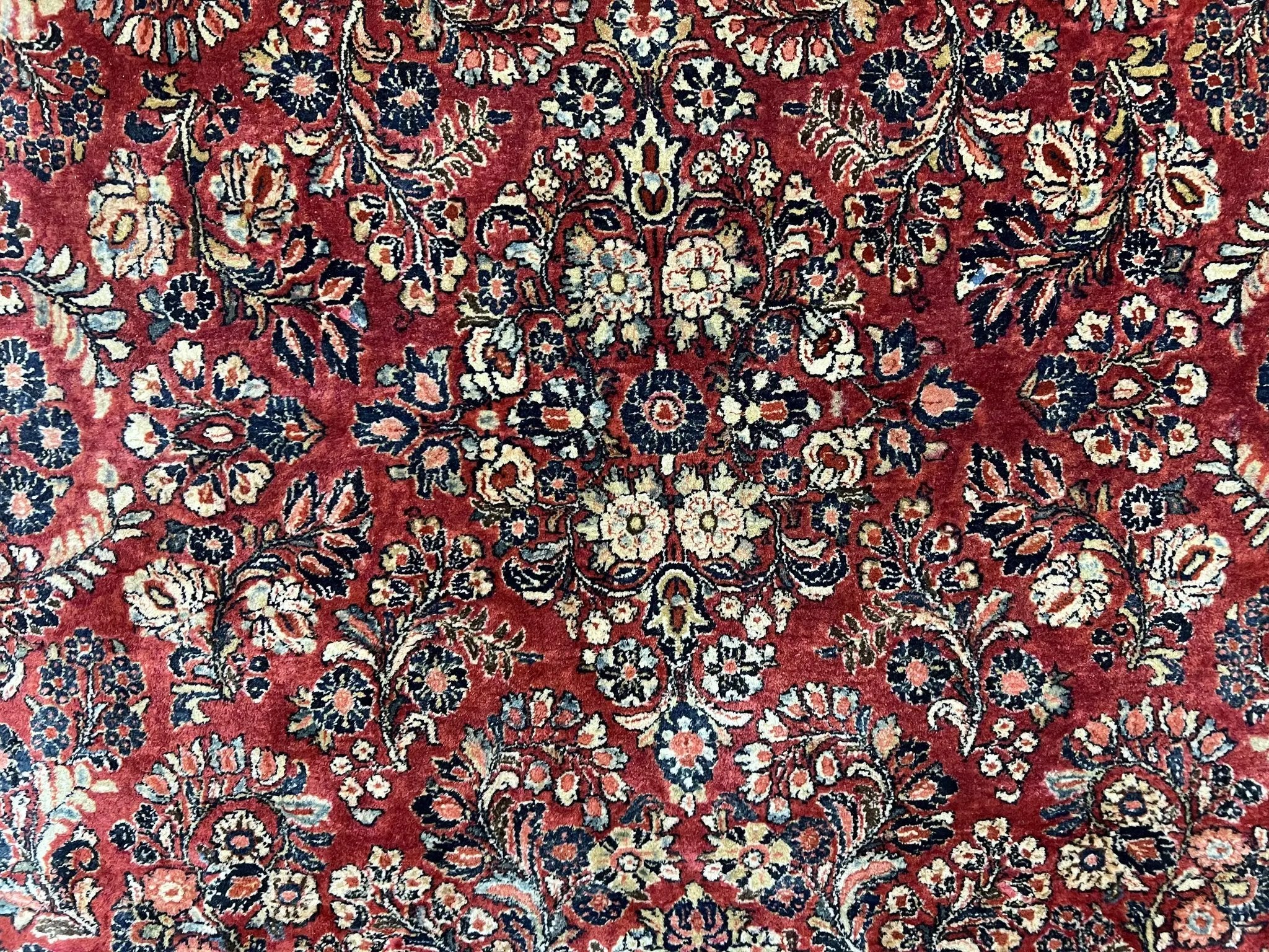 1920s Persian Sarouk Rug 9x12, Red Persian Carpet, High Quality Persian Rug, Allover Floral Pattern, Antique Oriental Rug, Wool Handmade Room Sized by Jewel Rugs