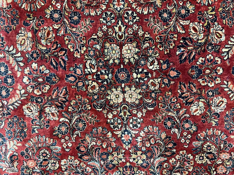 1920s Persian Sarouk Rug 9x12, Red Persian Carpet, High Quality Persian Rug, Allover Floral Pattern, Antique Oriental Rug, Wool Handmade Room Sized by Jewel Rugs