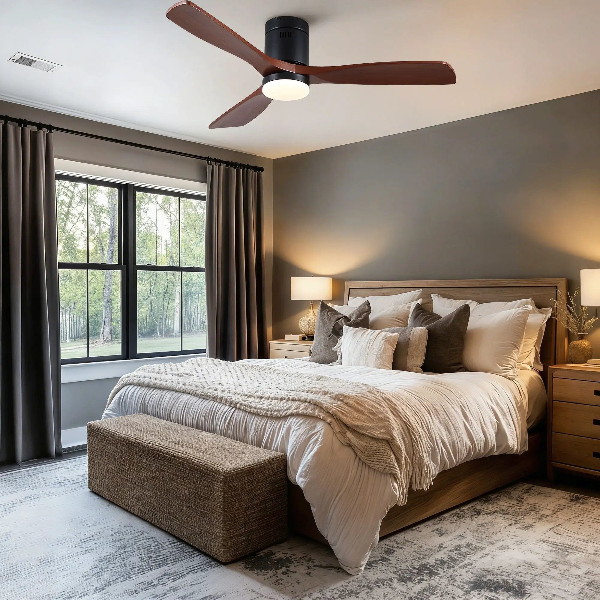 Low Profile Flush Mount Intergrated LED Ceiling Fan With Light And Silent Reversible Motor by HouseOfZazla