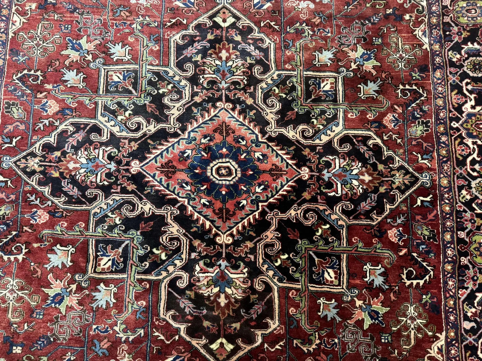 Antique Persian Heriz Rug 8x11, Geometric Tribal Wool Carpet, Brick Red by Jewel Rugs